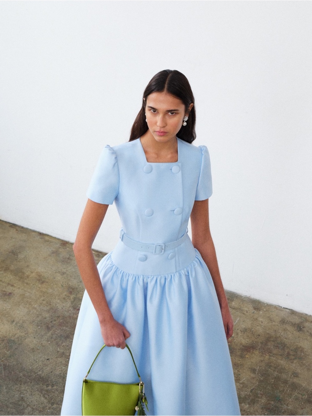 NWOT Self-Portrait BLUE BUTTON FRONT TAFFETA MIDI DRESS - Picture 5 of 11
